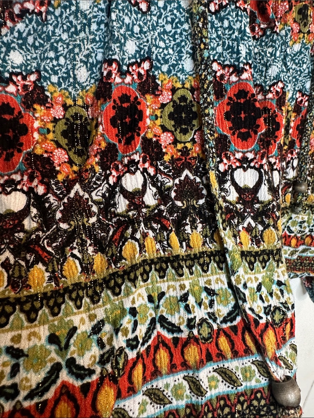Paisley & Gray Multicolor Lace-Up Boho Tunic - Floral Stripe - Picture 6 of 12